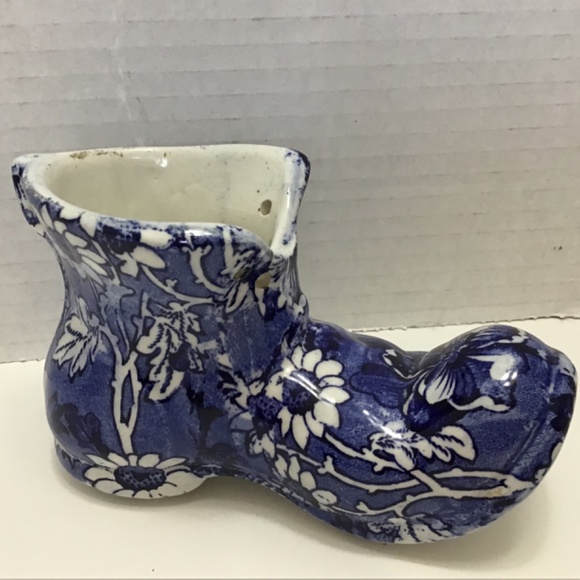 Vintage James Kent Old Foley Cobalt Blue Transferware Boot with Flower Design - Picture 2 of 7